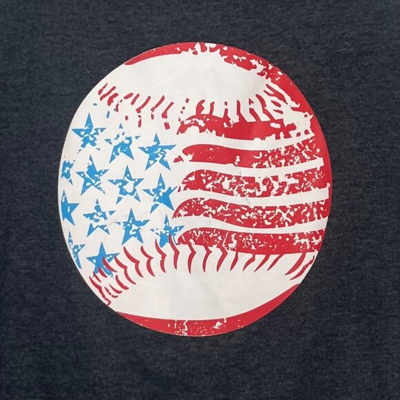 Patriotic Baseball Graphic Tank Top Womens Medium Gray Racerback Flag - Picture 5 of 7